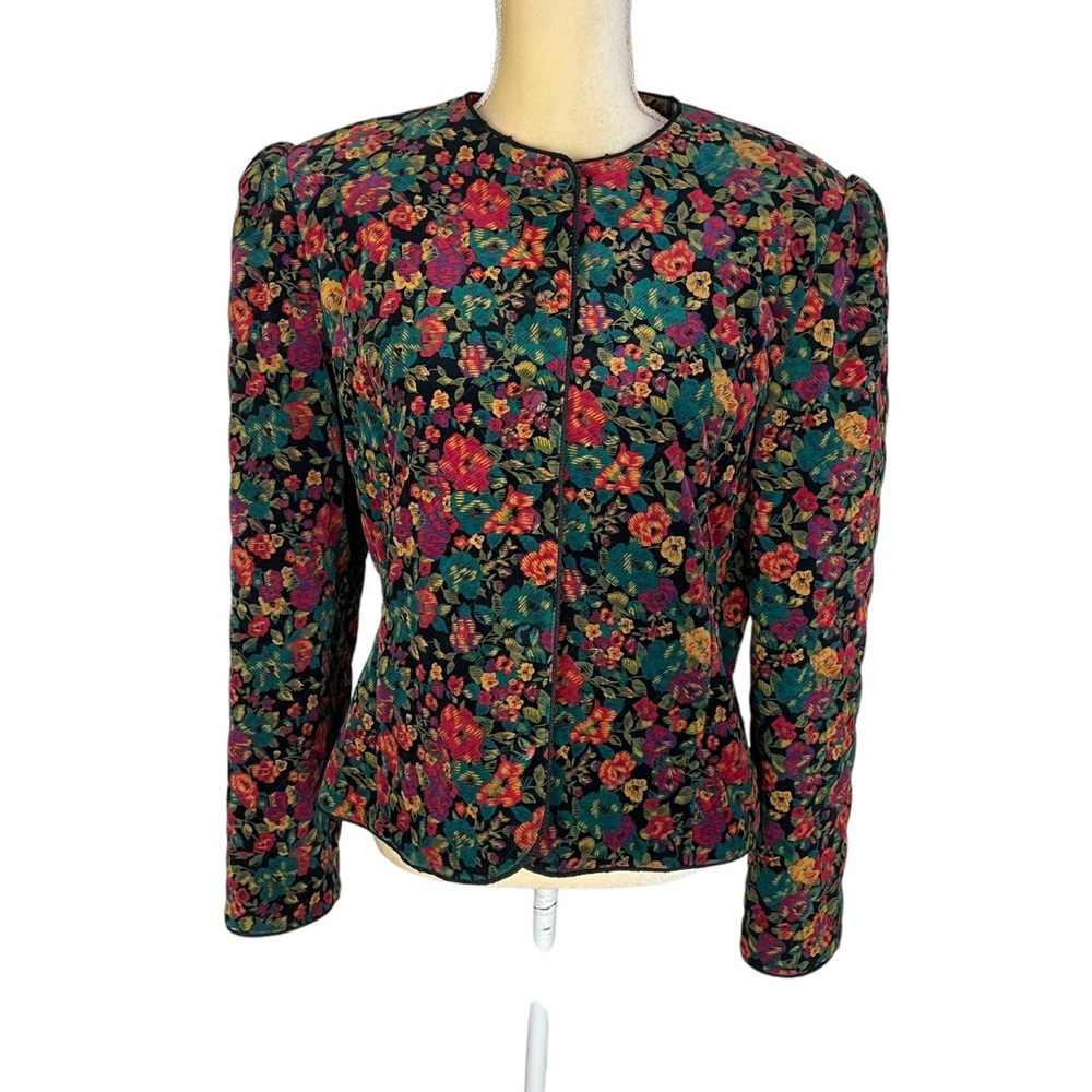Charter Club Floral Velvet Quilted Jacket Coat Vintage Size 16‎ Cottagecore